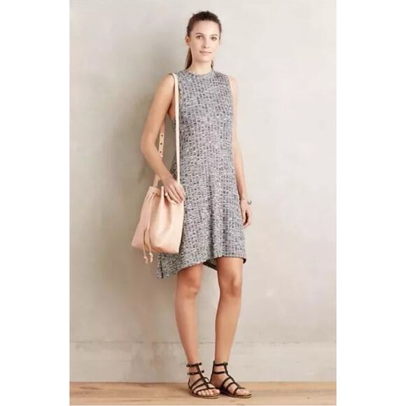 Maeve Emerson Swing Dress Size Large Anthropologie Black Space Dye Ribbed Jersey - Picture 1 of 12